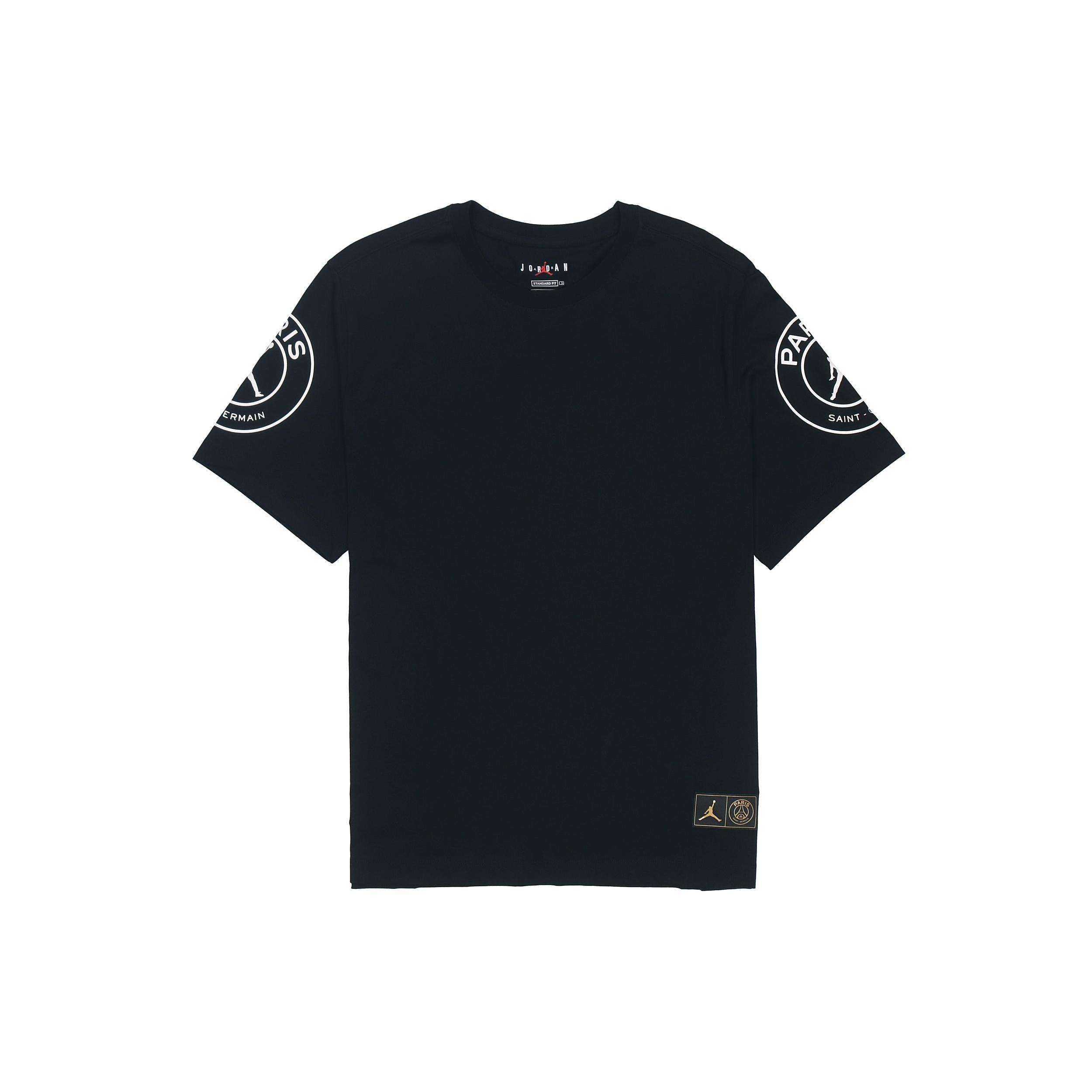 Air Jordan Paris Saint-Germain Printing Logo Short Sleeve Black Men s CK9780-010 XS