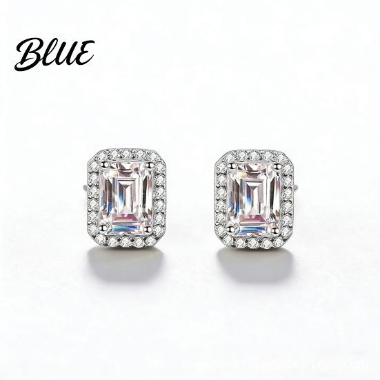 Clear Stone Earrings 1 Pair Stud Square Geometric White Cubic
