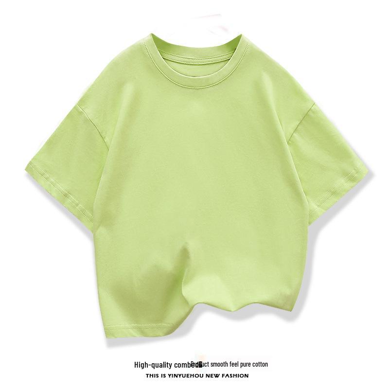 Boys' Summer Korean Style Solid Color Drop Shoulder T-Shirt, Loose Fit, Half Sleeve