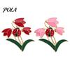 Elegant Floral Jewelry Enamel Tulip Ladybug Brooch for Women, Oil-Dripping Flower Ladybird Decorative Accessory Lapel Pin, Sweater Cardigan Coat Suit