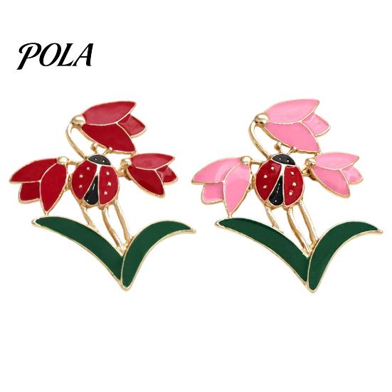 Elegant Floral Jewelry Enamel Tulip Ladybug Brooch for Women, Oil-Dripping Flower Ladybird Decorative Accessory Lapel Pin, Sweater Cardigan Coat Suit