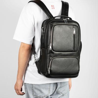 Zaino da uomo in vera pelle, grande capacità, da viaggio d'affari, con strato superiore in pelle di mucca, zaino per computer, borsa multifunzionale a mano
