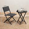 3 Pieces Outdoor Bistro Set, Glass Top Outdoor Table and 2 Folding Chairs with Protecting Feet, Black