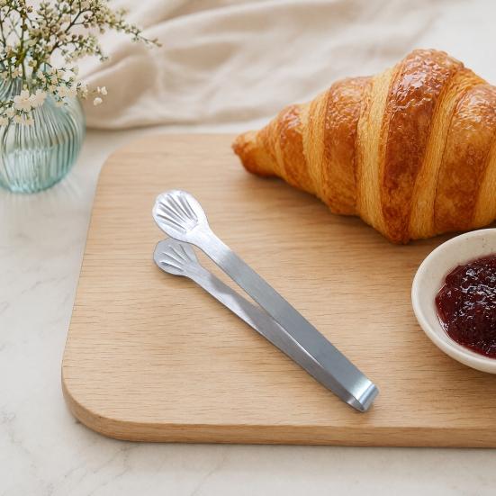 2Pcs Mini Serving Tongs, Compact Stainless Steel Ice Tongs, Hand Palm/Round Spoon/Shell Shape Sugar Cube Tongs for Tea, Charcuterie Board, Party Food