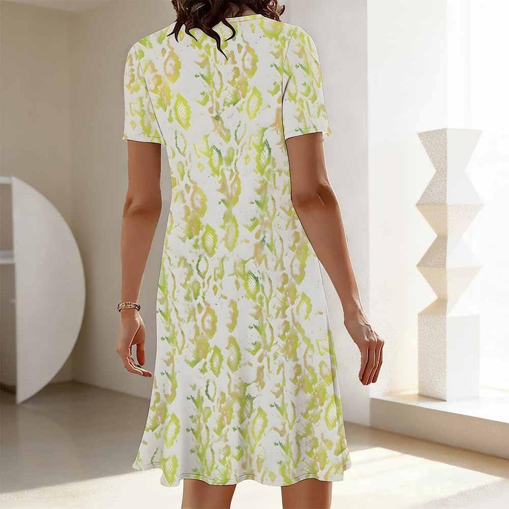 Women's Classic Leopard Print Short Sleeve Round Neck Midi Dress Loose Casual A Line Daily Wear Dress