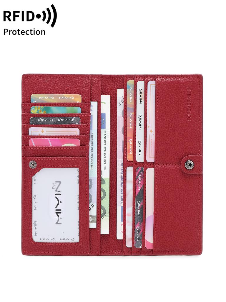 Portefeuille Minimaliste Ultra-fin pour Femme Blocage RFID Porte-cartes de Crédit Pliage Bifold Long Portefeuille pour Femme Couleur Unie Pochette Portable