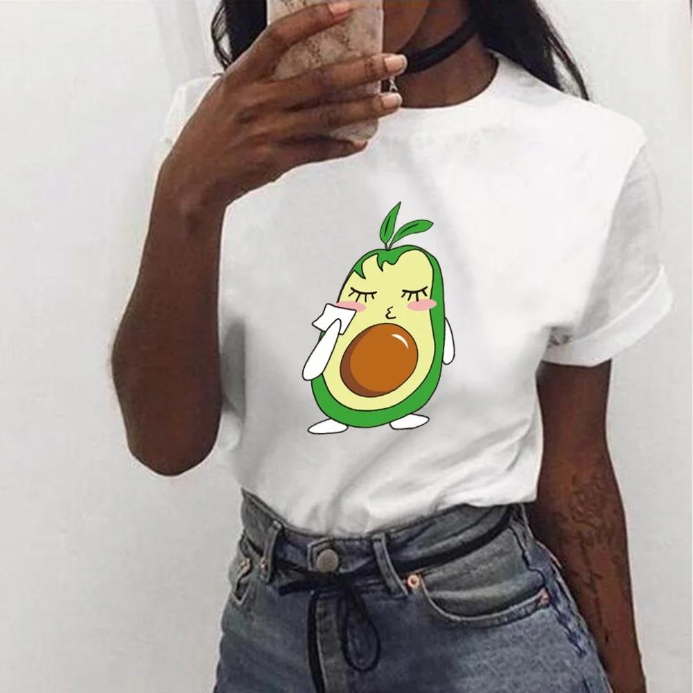 Cute Avocado Printed T-Shirt Short Sleeve Neck Fashion Casual Sport Aesthetic Gothic Clothes Summer Graphic Women'S T Shirt Gift
