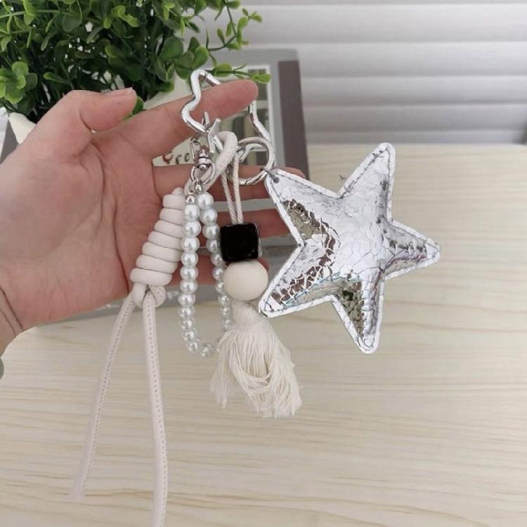 Stylish Braided Rope Keychain with Pearls Star and Tassels Detail Cute Handbag Charm Perfect for Bag Accessories Gift