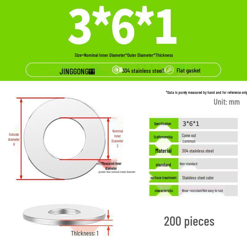 Zesílená plochá podložka/distanční kroužek z nerezové oceli 304 M4 M5 M6 M8