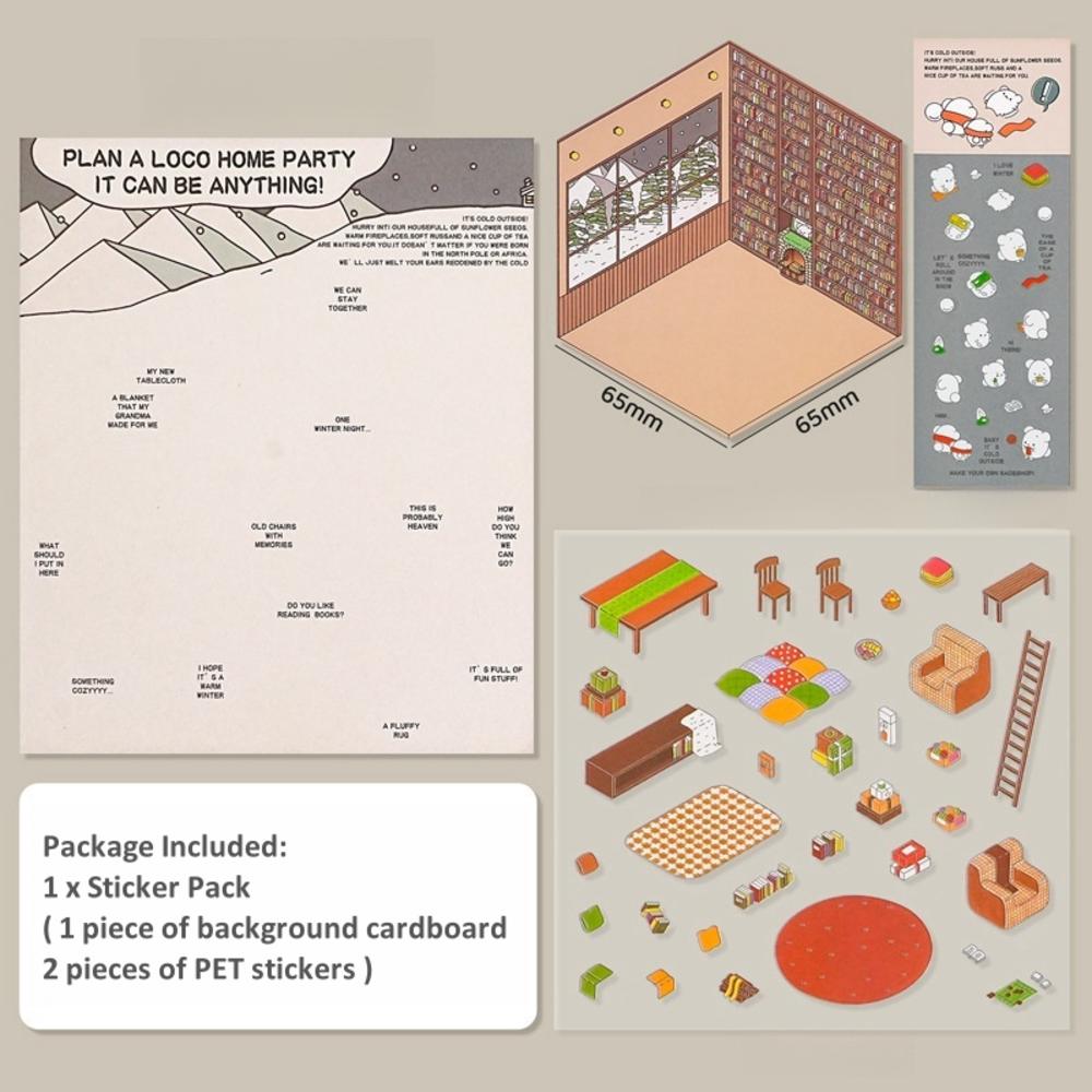 3D PET Sticker Cute Cartoon Miniature Scene 3D Landscaping Stickers DIY Cabin Scene Stacking And Pasting Hand Account Gif