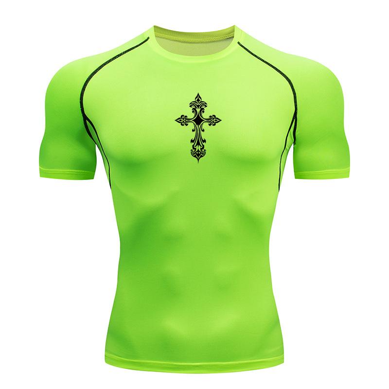 Cross Print Compression Shirts for Men Athletic Quick Dry Tshirt Tees Tops Gym Workout Running Rash Guard Baselayers Undershirts