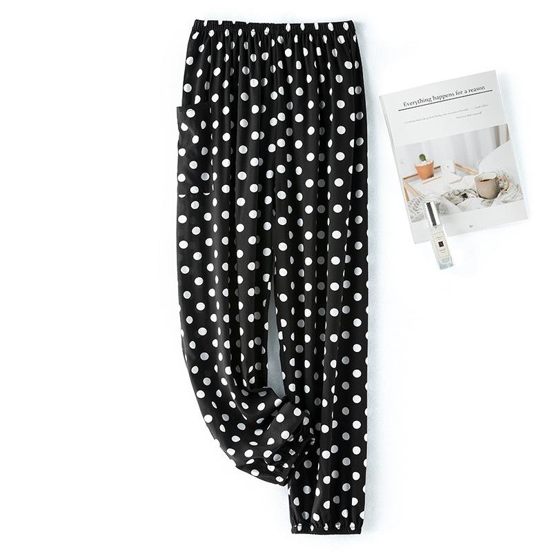 Pantaloni de pijama din bumbac mătase pentru femei, secțiune subțire de vară, anti-țânțari, pantaloni cu picior lat, culoare uni, pentru exterior, casă, petrecere a timpului liber, imprimeu, pantaloni de plajă până la genunchi