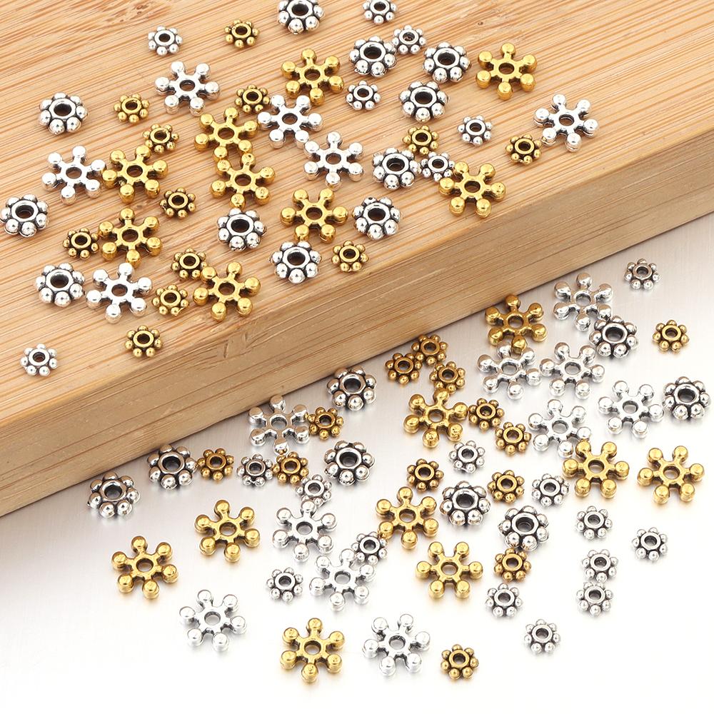 100-200Pcs 4 5 7mm Alloy Flower Spacer Beads For Jewelry Making Snowflake Loose Beads For DIY Bracelet Jewelry Making Supplies