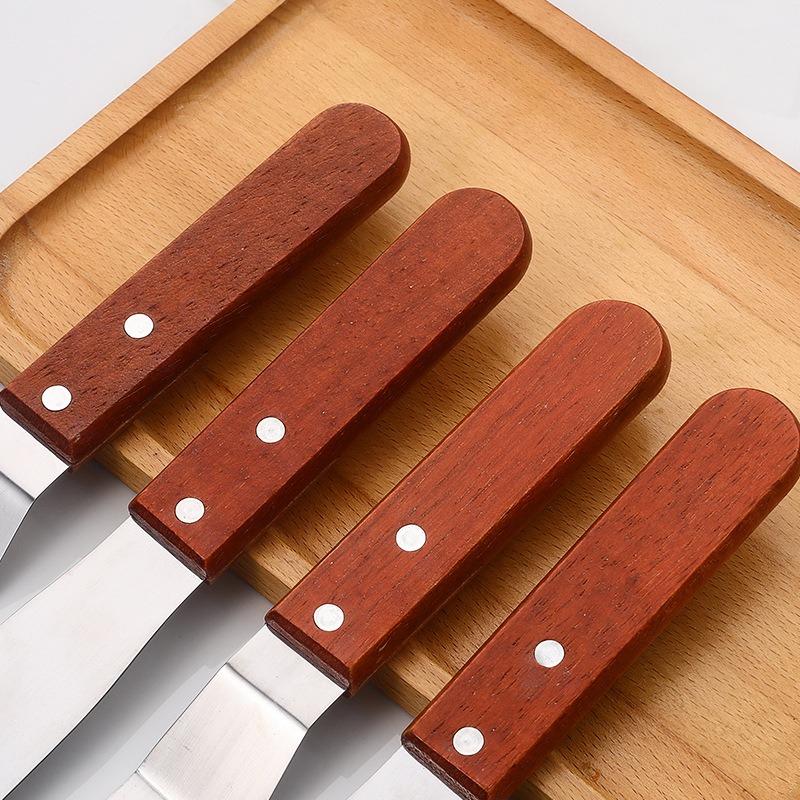 Stainless Steel Spatula, Frosting Scraper, 4/6/8inch, Wooden Handle Cake Spatula, DIY Baking Tools