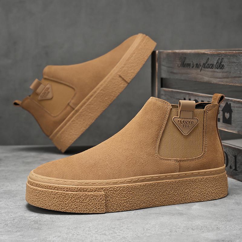 Chelsea boots herr 2024 höst och vinter sammet Martin-kängor mångsidiga retro en-pedal högklackade kängor tjocksulade korta kängor herr
