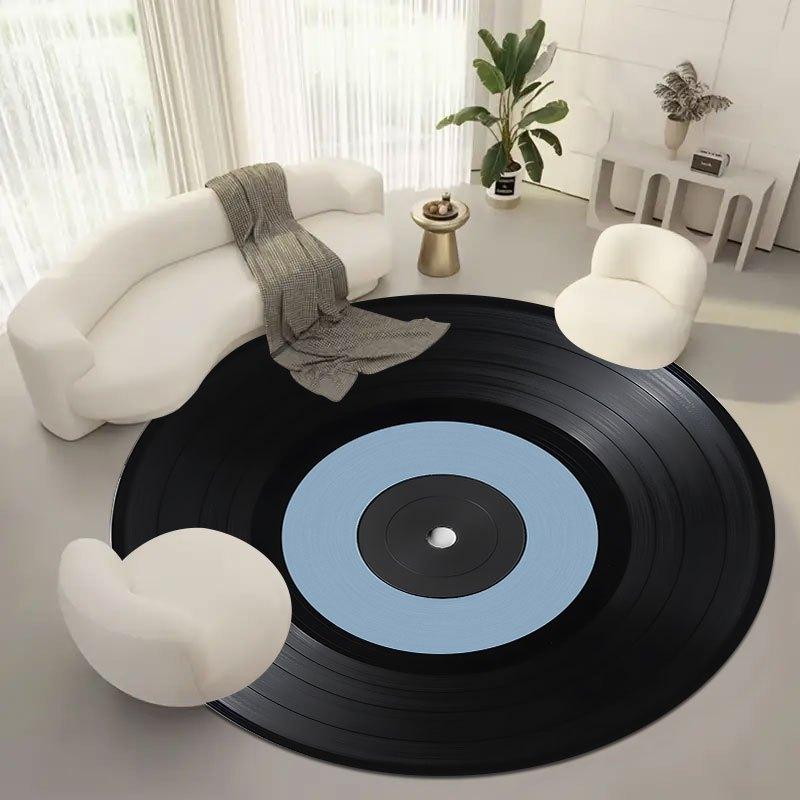 Vintage Vinyl Records Flannel-printed Round Floor Mats Are Slip-resistant Suitable Living Room Bedroom Terrace Garden Carpets