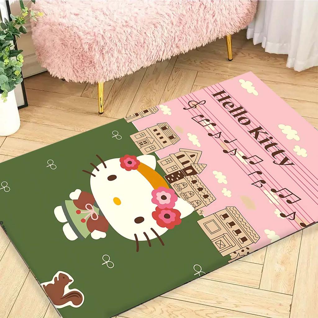 Cute Hello Kitty Cartoon Print Rug, Non-slip and Stain-resistant, Perfect for Bedroom and Living Room Home Decor.