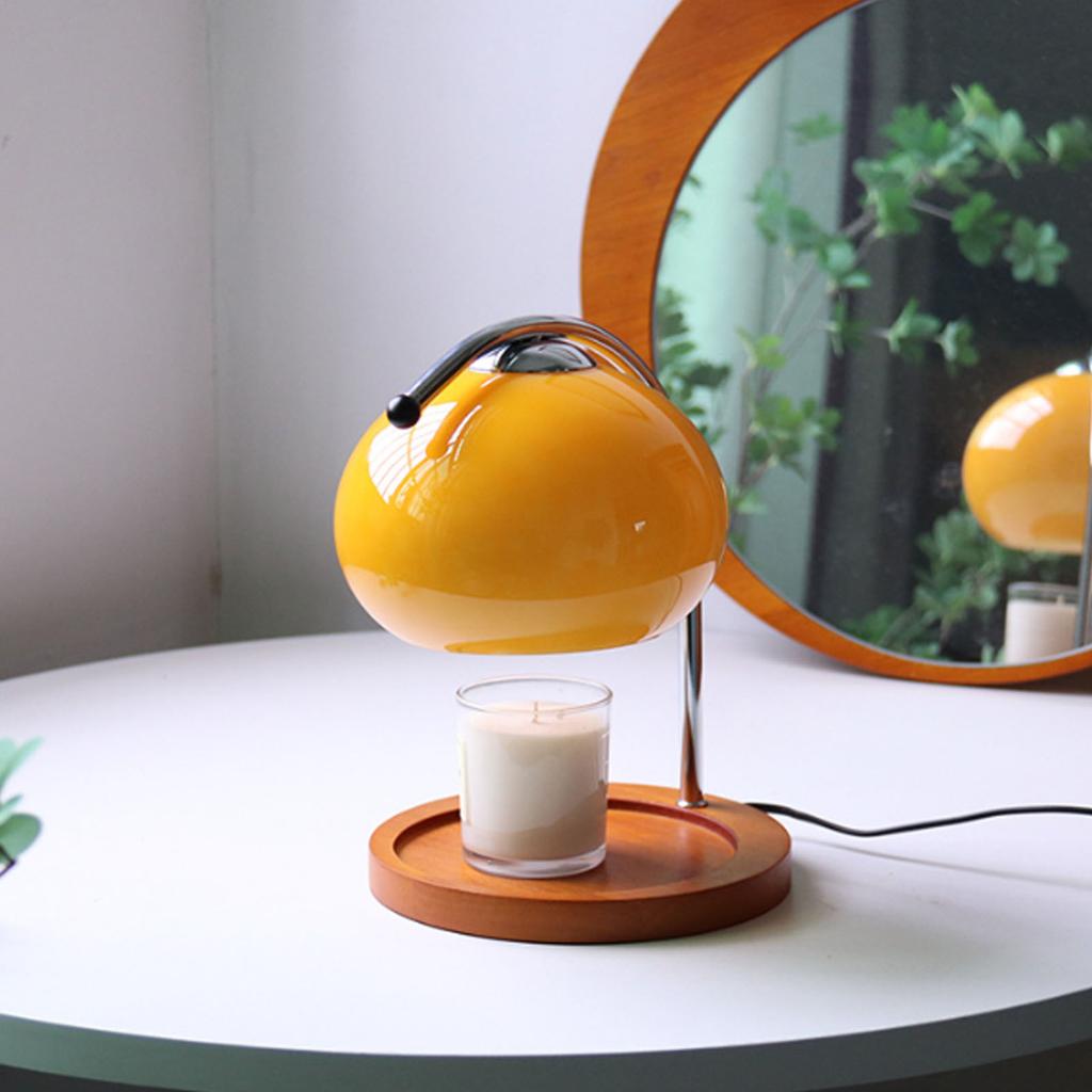 Candle Warmer Lamp Wooden Rack Iron Stand Glass Lampshade Decorative Retro Candle Melting Lamp with Timer