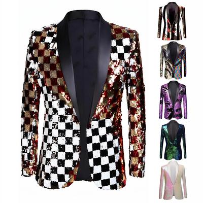 Mens Double-sided Sequin Suit Jacket Shiny Blazers