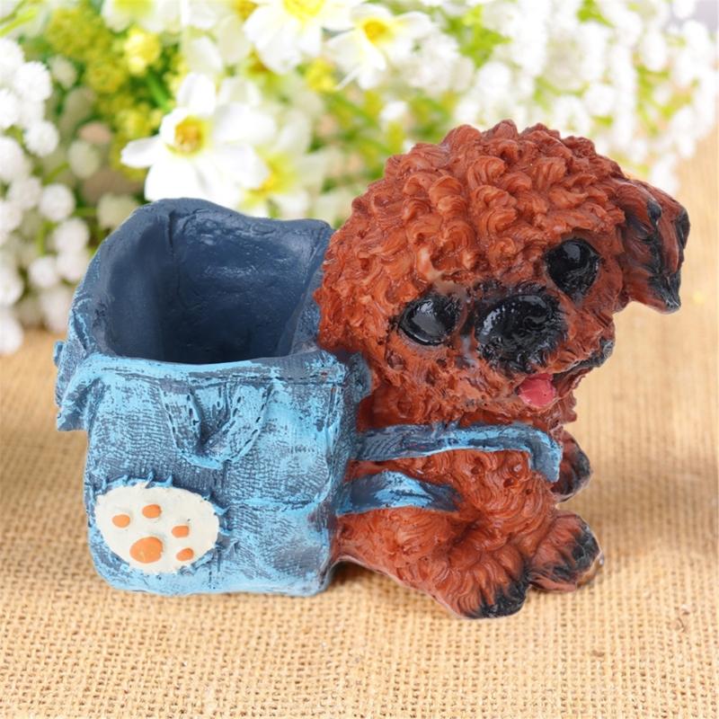 Dog Shape Pen Cup Resin Pencil Cup Desktop Pen Stand Makeup Brush Organizers Storage Box Table Ornament for Office Desk