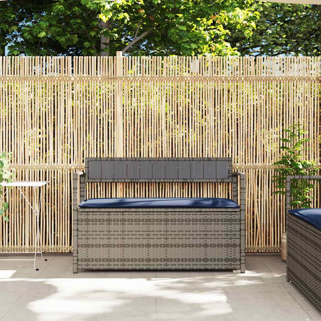 Garden Bench with Storage Space and Cushions Grey Poly Rattan