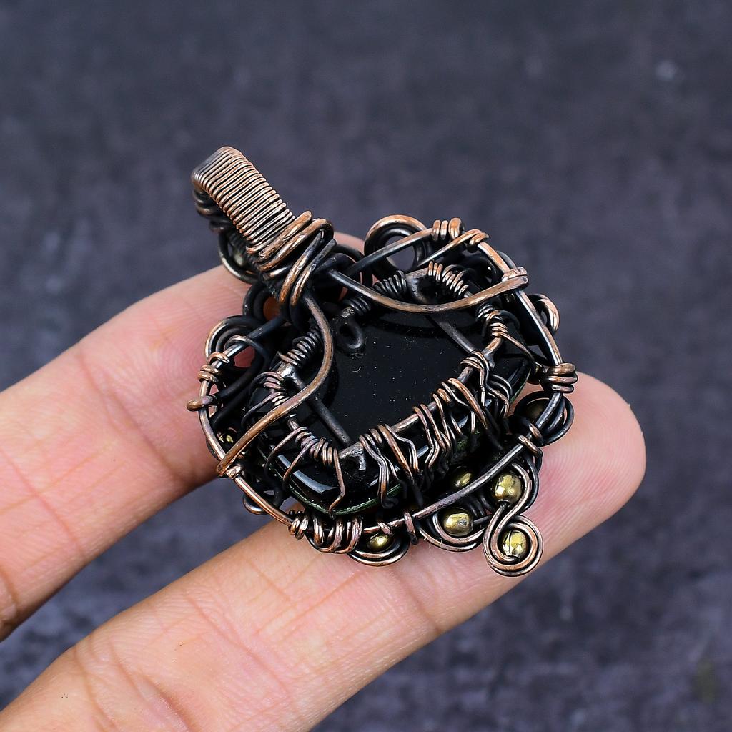 Grüner Triplet Opal Edelstein Kupferdraht Wickel Schmuck Anhänger 1,97"