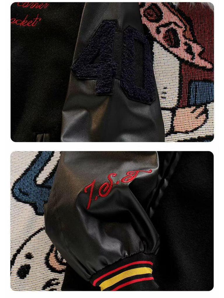 Unisex Classic Black Embroidered Baseball Jacket for Spring/Autumn