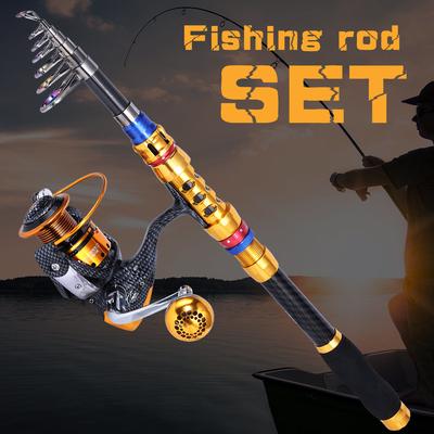 Set di mulinelli da pesca con canna da pesca Set da pesca rotante in metallo dorato con ruota da pesca in mare all'aperto
