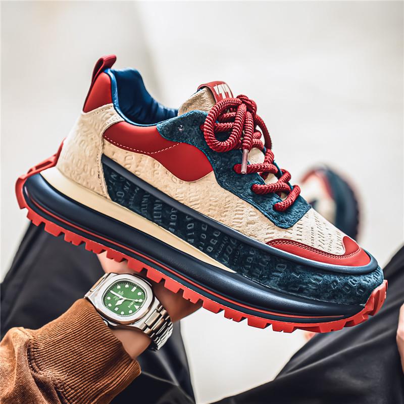 Men's Retro Color Block Dad Sneakers - Thick Sole, Height Increasing, Low-Top, Spring/Autumn Shoes for Students