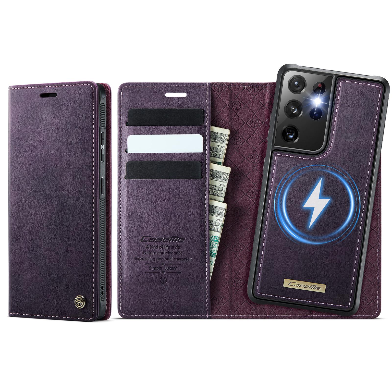 

Чехол для Samsung Galaxy S21 Ultra 5G CASEME C49 Совместимый с MagSafe Блокировка RFID Съемный кошелек Кожаная накладка на телефон Purple