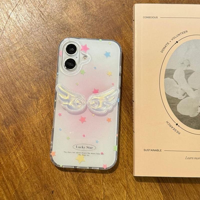 For Samsung Galaxy 20 Ultra 9 S25 S24 Plus S23 S22 S21 S20 FE S10 Chic 3D Laser Wing Lucky Star White Acrylic Phone Case