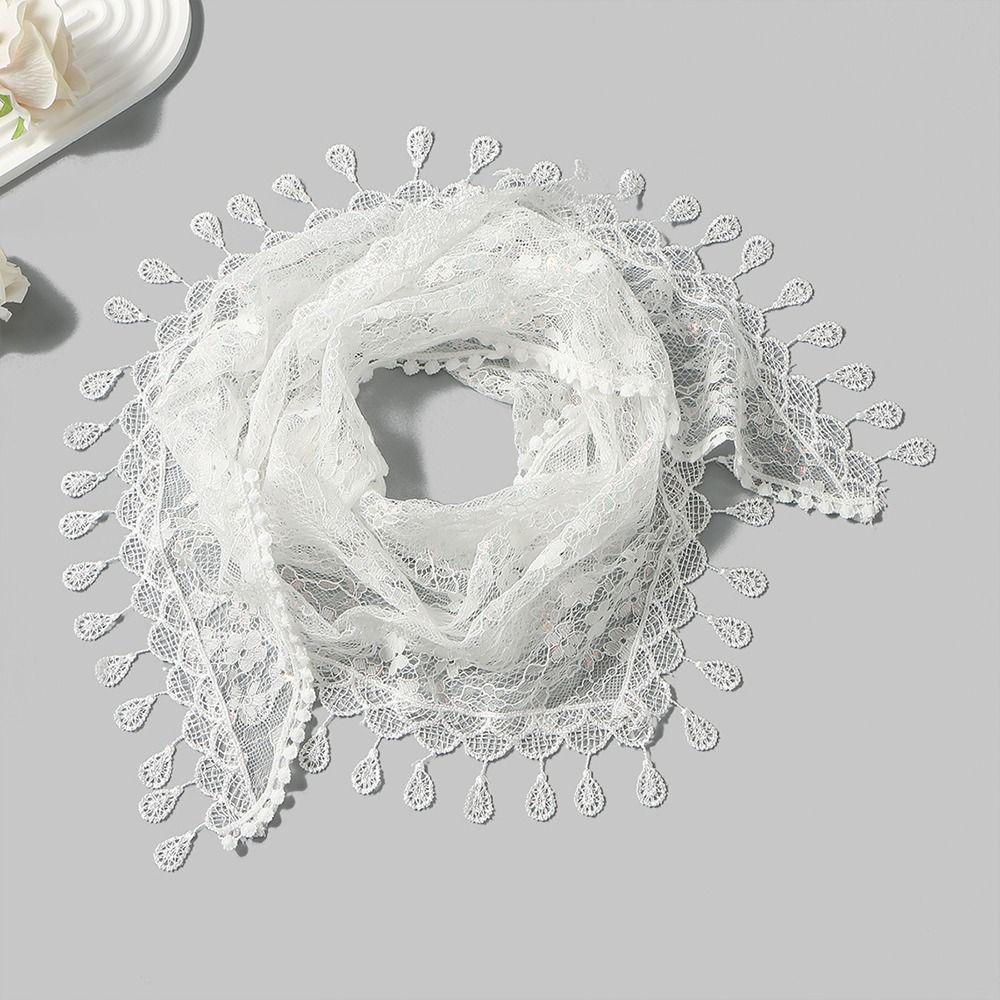 Vintage Lace Flower Hair Scarf Shawl Cute Triangle Head Scarf Bandanas for Women  Photography