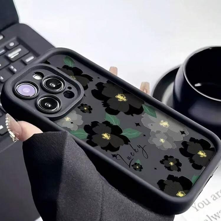 Emery Black Camellia Phone Case for Apple iPhone 13/14/15/16/17 Pro Max