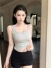 #Summer new sexy wind hollow lace splicing sling vest slim versatile fixed with chest pad top