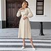 Herbst 2025 Retro Polka-Dot Midi-Kleid mit Schleifenkragen und langen Ärmeln
