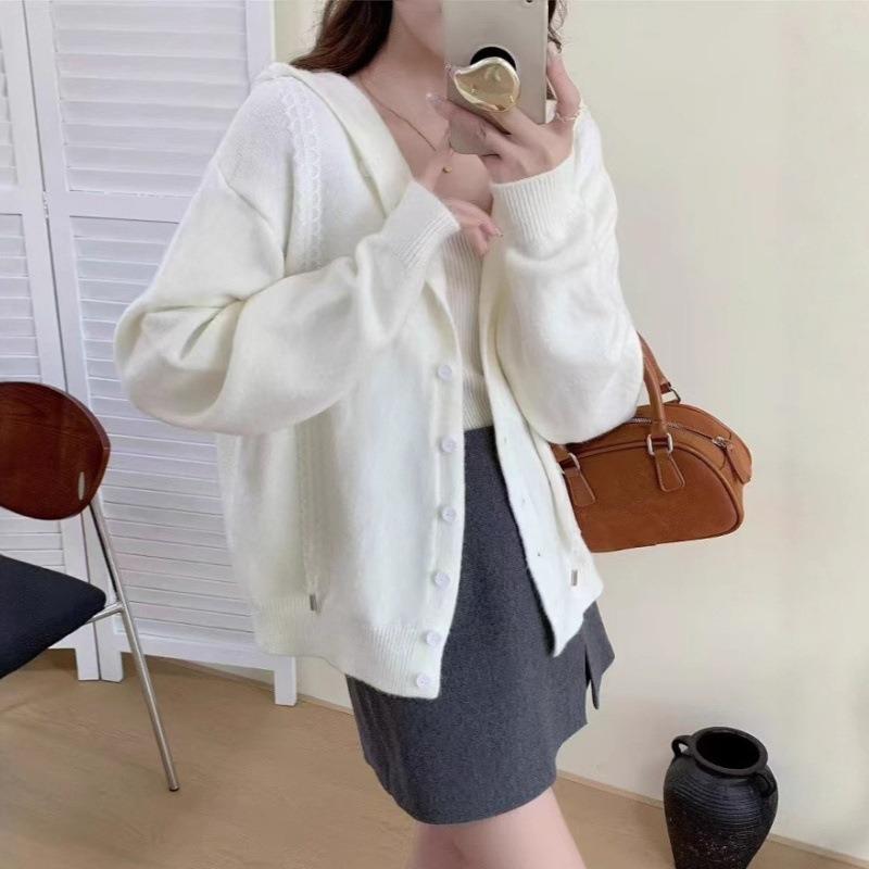 Красный топ женская осенняя одежда женский вязаный кардиган-куртка с капюшоном женская одежда в ленивом стиле для average size 5648₽