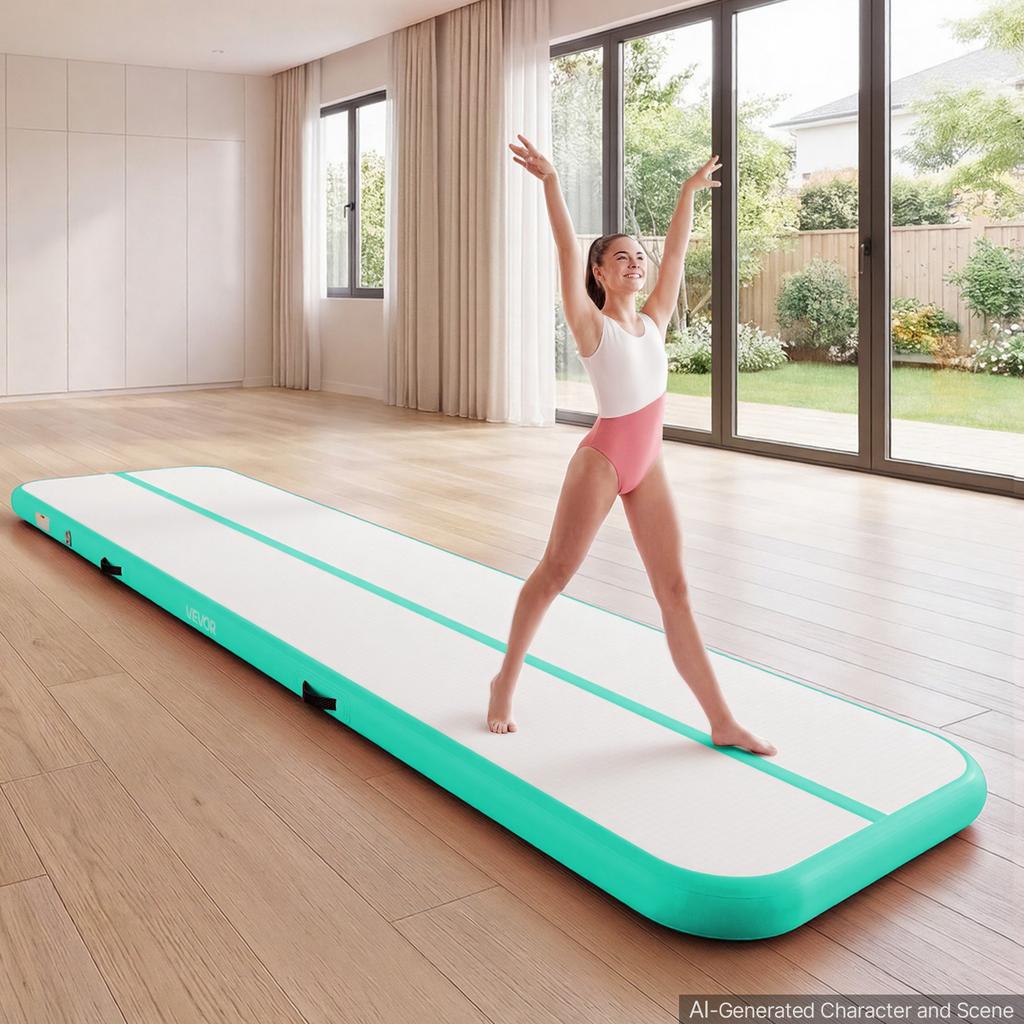 VEVOR Aufblasbare Gymnastik-Luftmatte 4m Trainingsmatten mit Elektropumpe, 10 cm Dicke Stabile Tumblingbahn