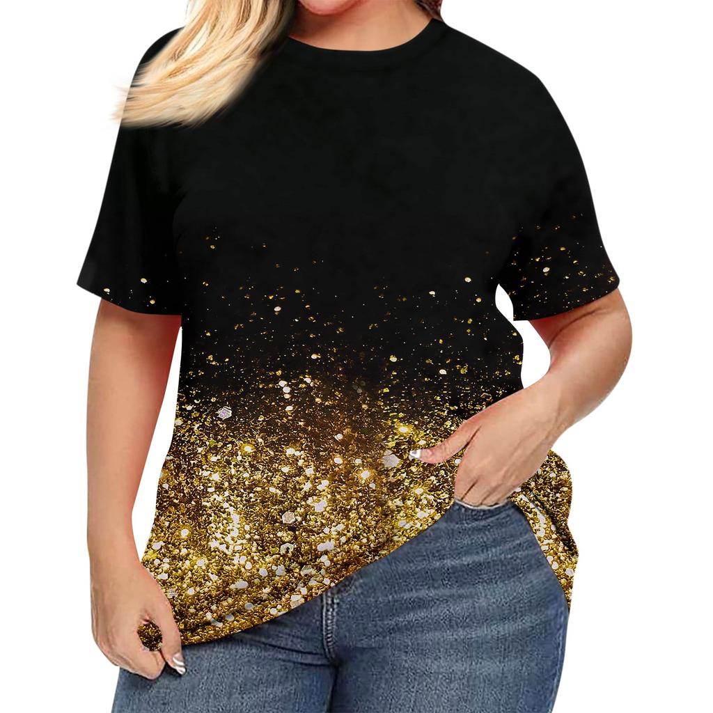 Women's Short Sleeve Shirt Round Neck Plus Size T-Shirt Printed Casual Tops