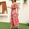 European and American Foreign Trade New Sexy One-word Shoulder Flower Print Flying Sleeve Dress