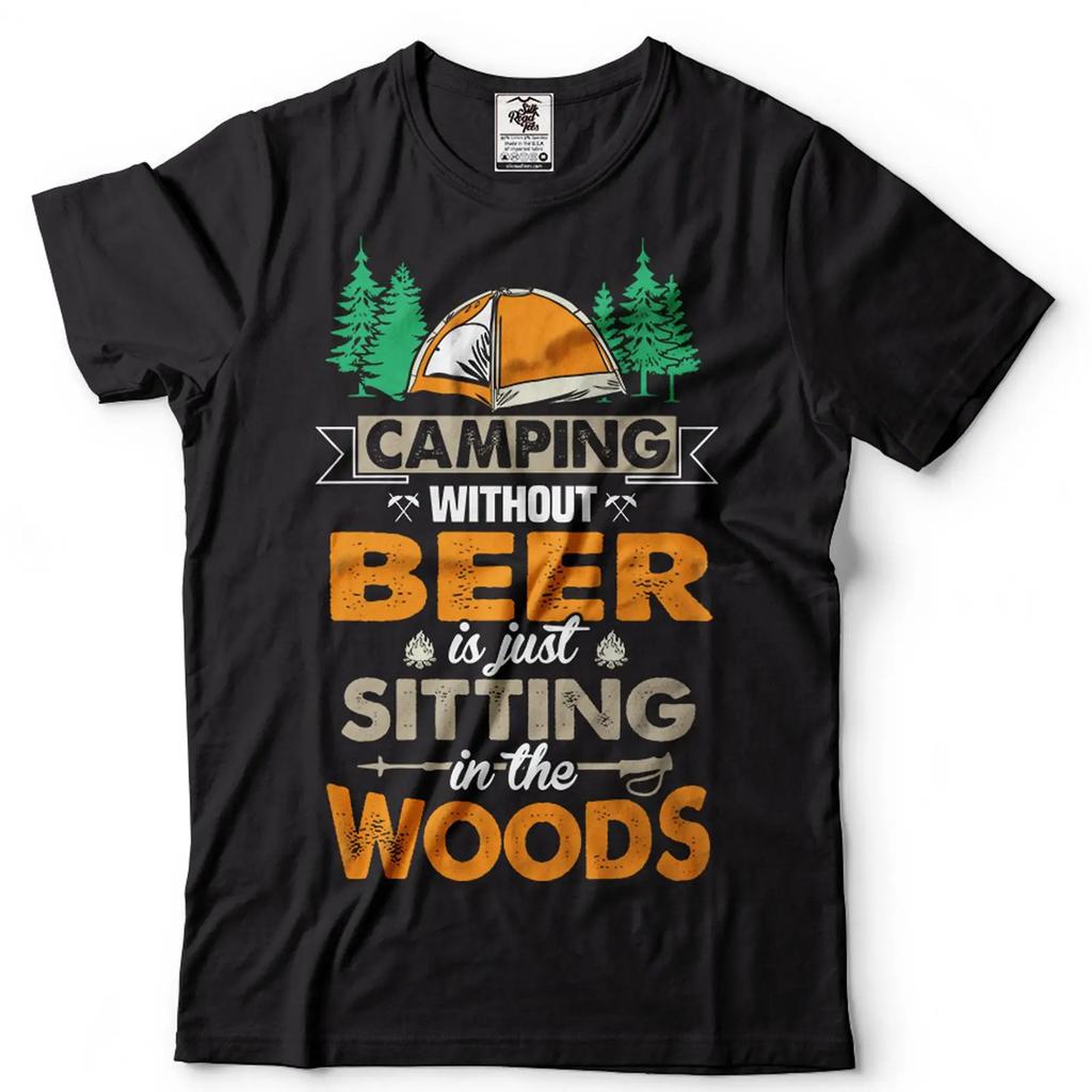 Funny Camping amp Beer T Shirt Outdoor Hiking vintage Washed homme Stylish graphic streetwear Breathable Versatile Stretched