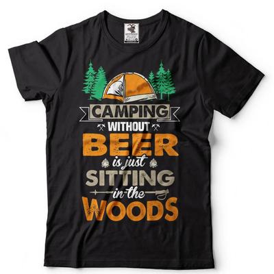 Funny Camping Amp Beer T Shirt Outdoor Hiking  Vintage Washed Homme Stylish Graphic Streetwear Breathable Versatile Stretched