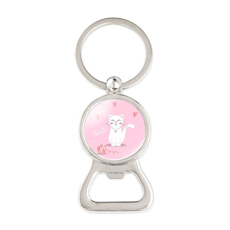 Adorable Cartoon Cat Time Gem Bottle Opener Keychain Cute Creative Car Accessory