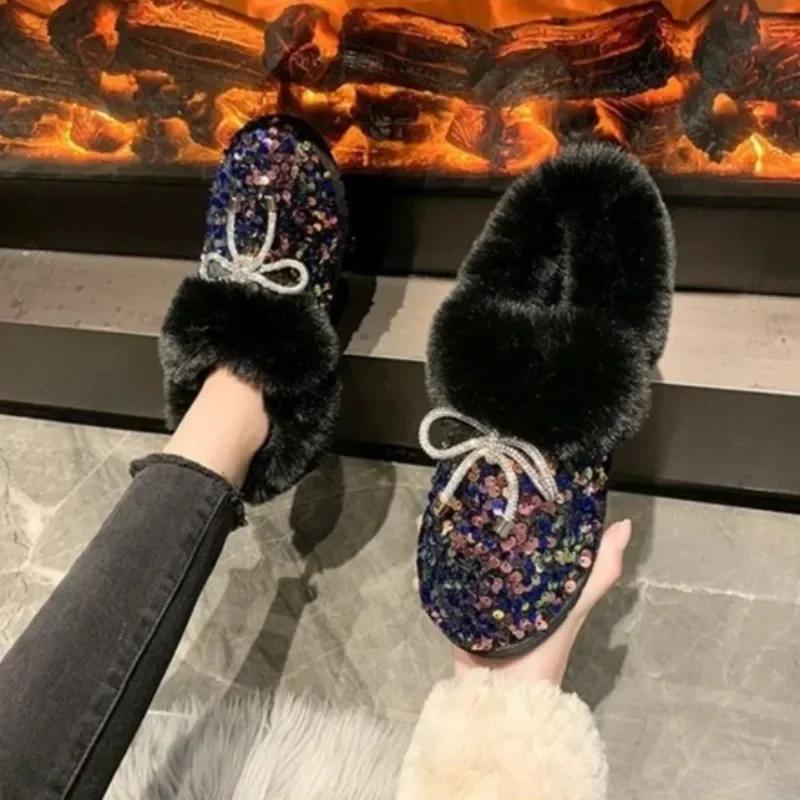 Ladies Shoes Round Toe Elegant With Low Heels Large Size Warm Women's Snow Boots 39 Gyaru Boot Anti Skid Padded Comfrtable Hot