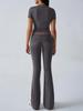 AYJ24T888 Women's Fashion Slim Fit Solid Color Tracksuit - Short Sleeve, Long Pants, Spring/Summer Collection