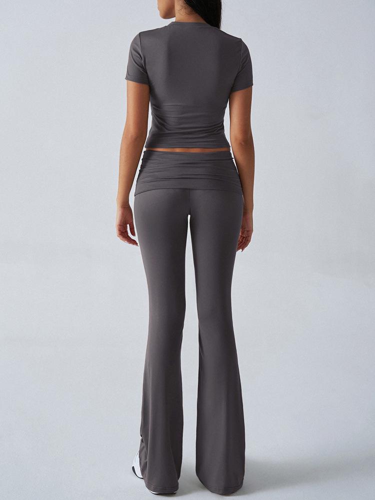 AYJ24T888 Women's Fashion Slim Fit Solid Color Tracksuit - Short Sleeve, Long Pants, Spring/Summer Collection