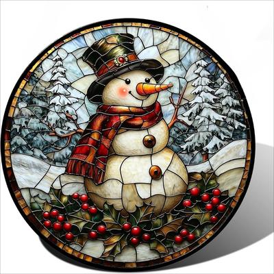 Snowman Sun Catcher, Round Acrylic with Stained Glass Effect for Winter Decor, Perfect for Home, Kitchen, Bedroom, Garden, Bathroom, Garage