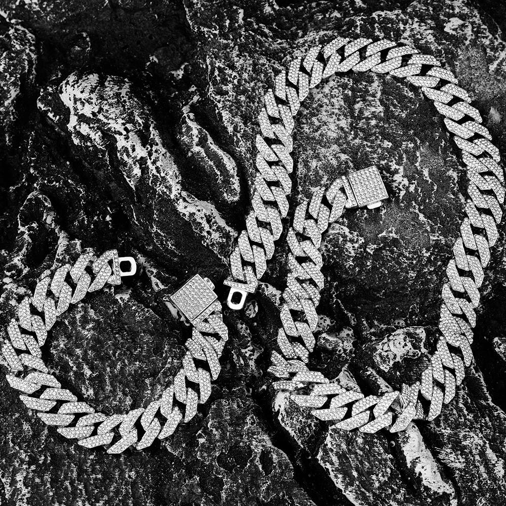 16MM Cuban Chain Watch for Men Hip Hop 3pcs Miami Iced Out Paved Rhinestones Rapper Cuban Necklace Suit Watch+Bracelet Jewelry