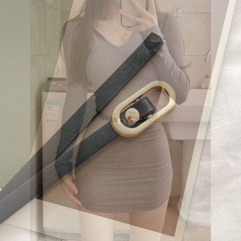 

Современный базовый 2024 тонкий пояс на талию с застежкой на два кольца для стильного образа барби розовый