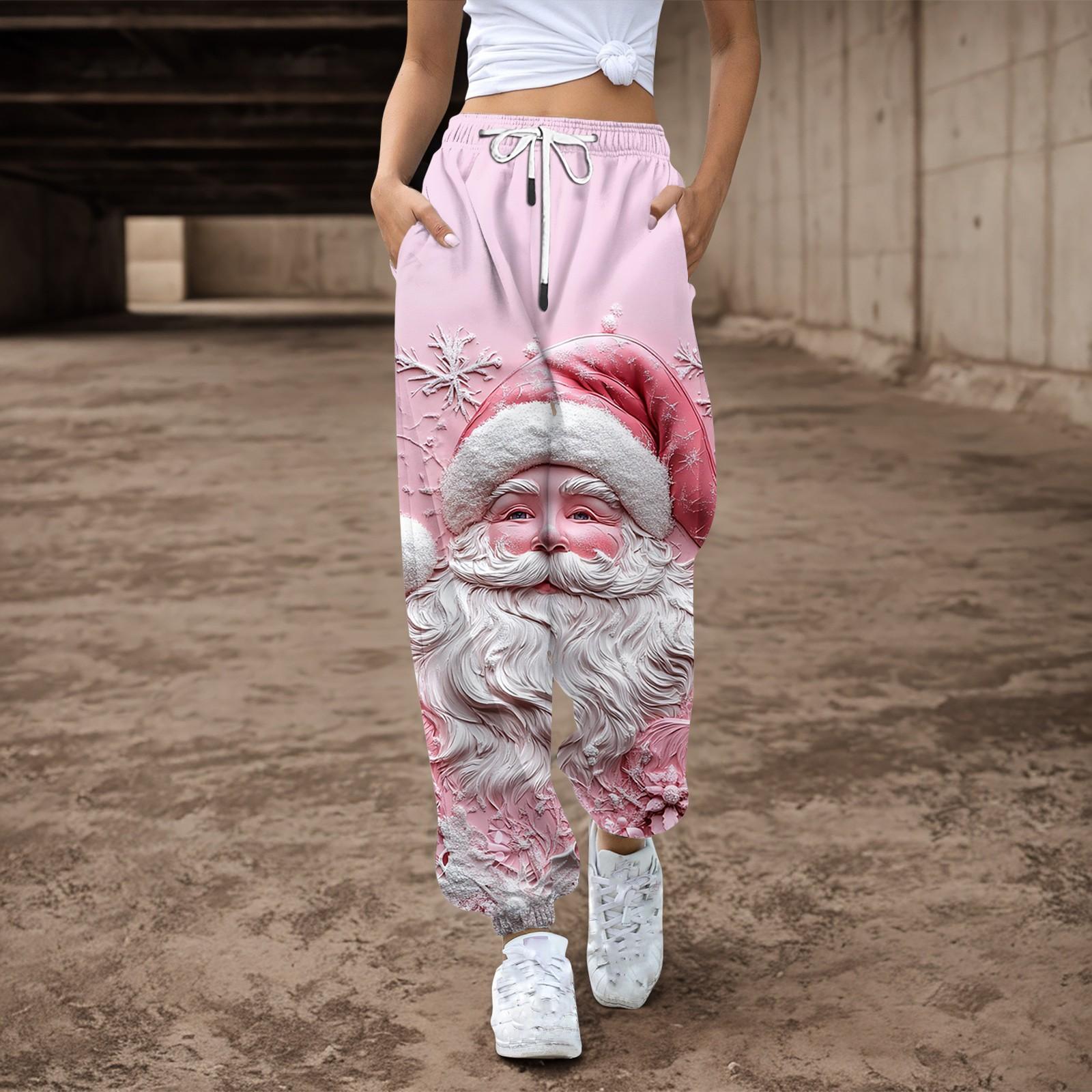 

Женские повседневные брюки с завязками на резинке и рождественским принтом, спортивные штаны M розовый