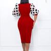 Plus Size Women Fashion V Neck Mesh Patchwork Midi Pencil Dress